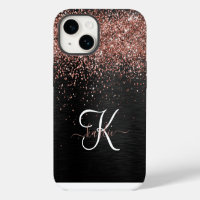 Monogramme Pailleté Or Rose Personnalisé Noir