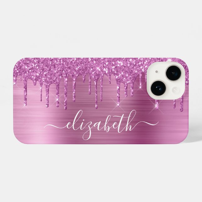 Coque iPhone Monogramme Parties scintillant rose (Verso Horizontal)