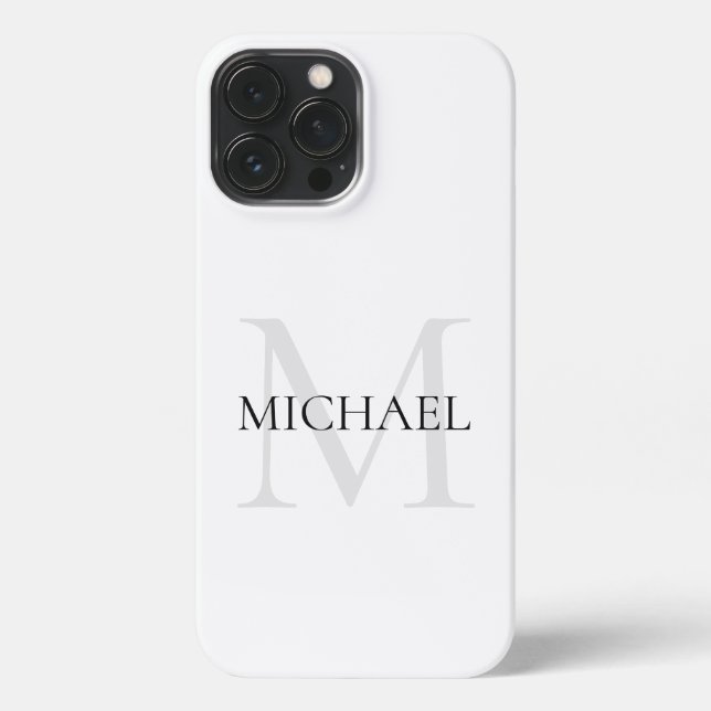 Coque iPhone Monogramme personnalisé et nom blanc (Verso)