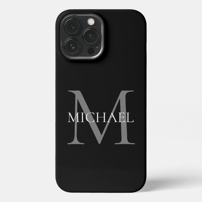 Coque iPhone Monogramme personnalisé et nom noir (Verso)