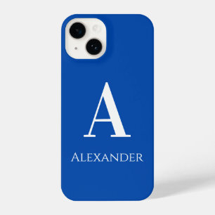 Coque Pour iPhone 14 Monogramme personnalisé Nom bleu moderne