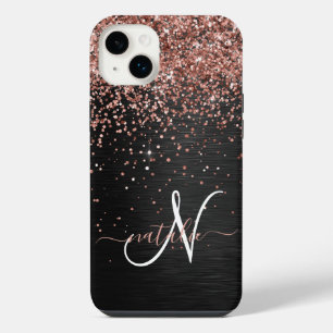 Monogramme personnalisé paillettes or rose noir