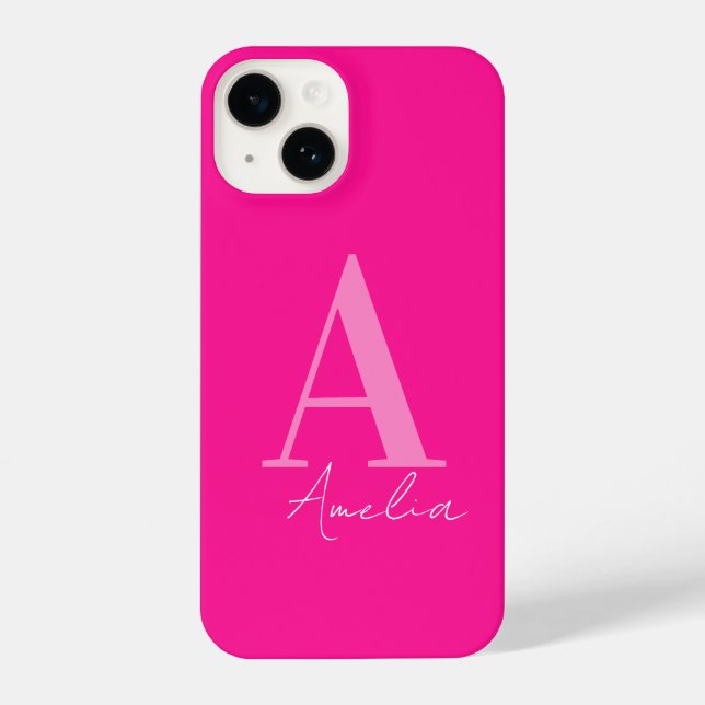 Coque iPhone Monogramme rose chaud (Verso)