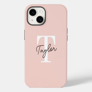 Coque Pour iPhone 14 Monogramme rose rose mou moderne Nom Fille Script