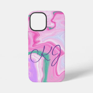 Coque iPhone 12 Mini Monogramme rose, violet, Mint vert Marbre Art