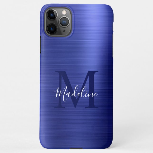 Coque iPhone Monogramme Royal Bleu en métal brossé (Dos)