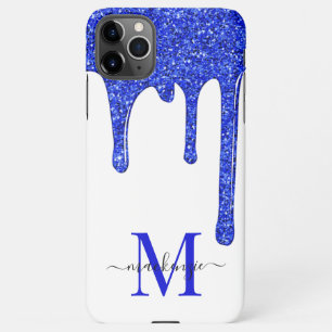 Coque iPhone 11Pro Max Monogramme Royal Blue Sparkle Parties scintillant 