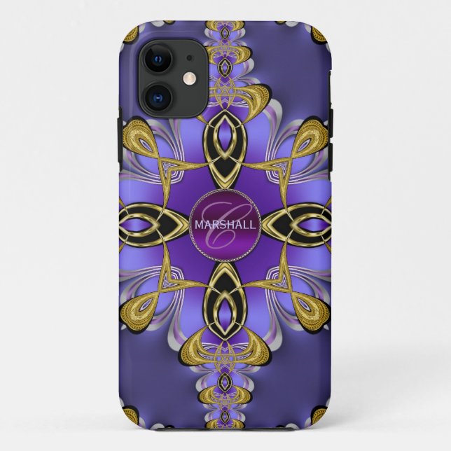 Coque iphone Monogramme violet stylé en dentelle s (Dos)