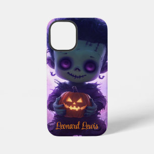 Coque iPhone 12 Mini Monstre Mignon Tenant une Citrouille d'Halloween