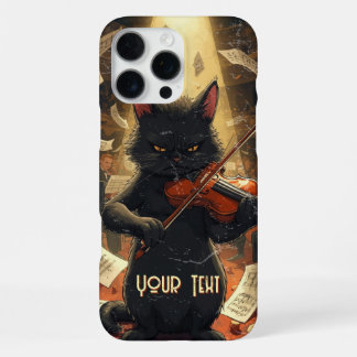 Coque iPhone 16 Pro Max Moody Black Cat Playing Violin Cool Violinist Gift