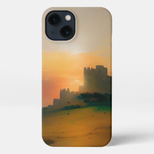 Etui iPhone 13 Moody Misty Castle Ruines Peinture à l'huile Art f