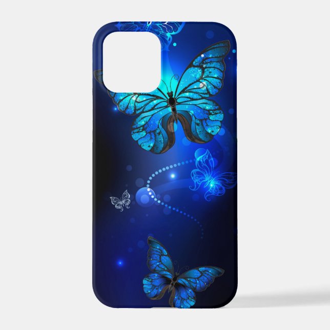 Coque iPhone Morpho Butterfly in the Dark Background (Verso)