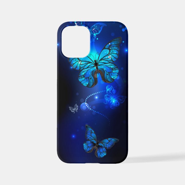 Coque iPhone Morpho Butterfly in the Dark Background (Verso)