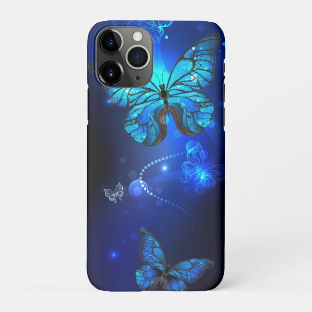 Coque iPhone Morpho Butterfly in the Dark Background (Dos)