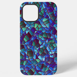 Coque iPhone 12 Pro Max Mosaïque de bleu lilas et de vert éclaboussés ou f