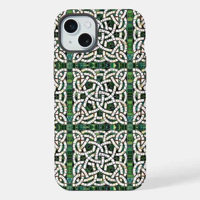 Coque iPhone Mosaïque de pierre céleste verte et blanche (Verso)