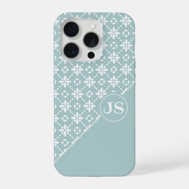 Coque iPhone Motif à carreaux de fleurs blanches sur le sol (Verso)
