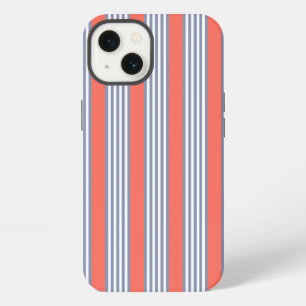 Etui iPhone 13 Motif à cinq rayures bleu-gris avec corail vivant