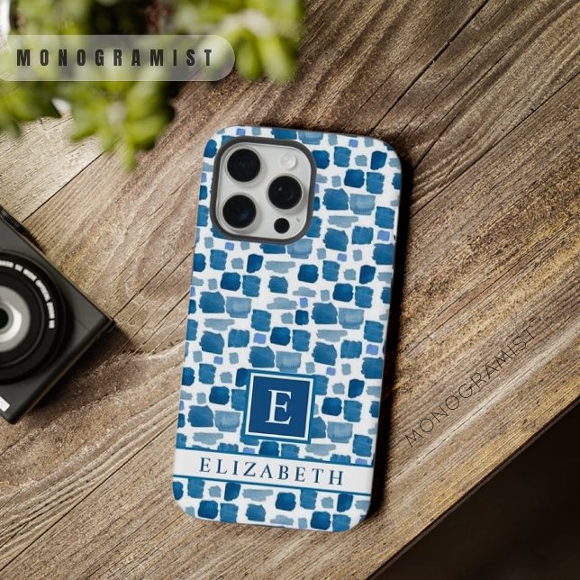Coque iPhone Motif Abstrait bleu foncé blanc personnalisé (Custom White Light Dark Blue Abstract Pattern iPhone Case)