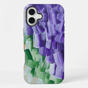 Coque iPhone 16 Plus Motif abstrait de coups de pinceau violet et vert