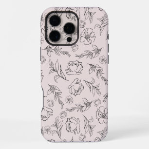 Coque iPhone 16 Pro Max Motif Arrière - plan Floral noir et blanc