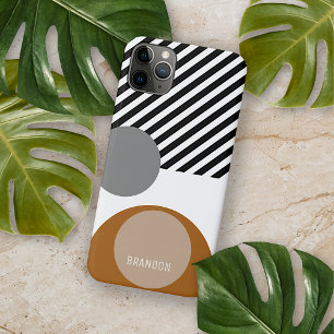 Coque iPhone 16 Pro Max Motif artistique de cercles gris noir blanc marron