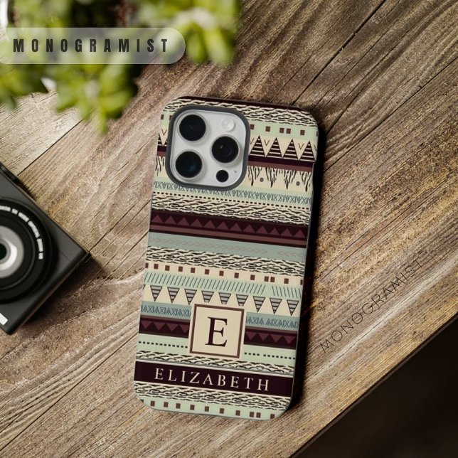 Coque iPhone Motif Aztèque Brown rose foncé Pastel sur mesure (Customizable Pastel Pink Dark Brown Aztec Pattern iPhone Case)