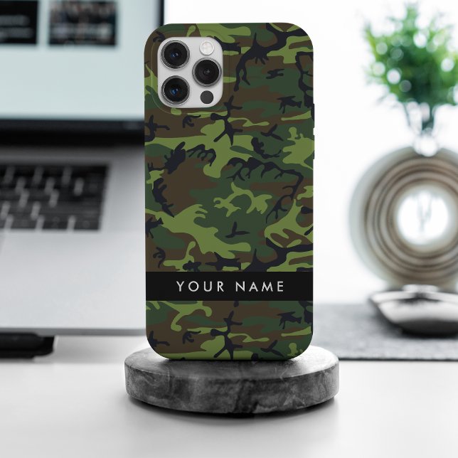Coque iPhone Motif Camouflage Vert, Votre nom, Personnaliser (Créateur téléchargé)