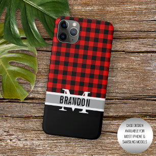 Coque iPhone 16 Pro Max Motif carreaux bûcheron Buffalo noir rouge personn