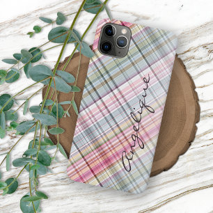 Coque iPhone 16 Pro Max Motif carreaux rose bleu vert menthe été amusant