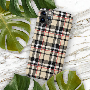 Coque iPhone 16 Pro Max Motif carreaux tartan Clan écossais Beige Noir Bla