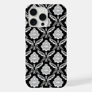 Motif Damassé Rococo Blanc sur Fond Noir