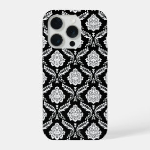 Motif Damassé Rococo Blanc sur Noir