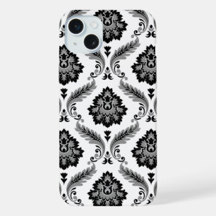 Motif Damassé Rococo Gris Noir Blanc