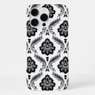 Coque iPhone 16 Pro Max Motif Damassé Rococo Gris Noir Blanc