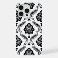 Motif Damassé Rococo Gris Noir Blanc