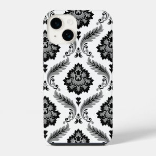 Coque Pour iPhone 14 Motif Damassé Rococo Gris Noir Blanc