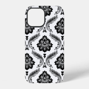 Coque iPhone 12 Motif Damassé Rococo Gris Noir Blanc