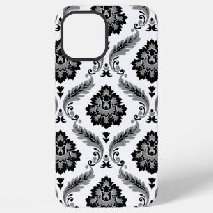 Coque iPhone 12 Pro Max Motif Damassé Rococo Gris Noir Blanc