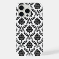 Motif Damassé Rococo Noir sur Blanc