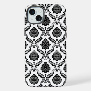 Motif Damassé Rococo Noir sur Blanc