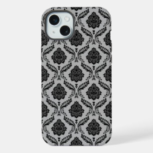 Motif Damassé Rococo Noir sur Gris