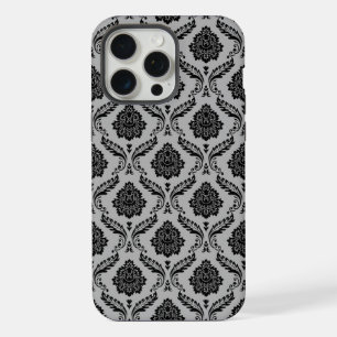 Motif Damassé Rococo Noir sur Gris