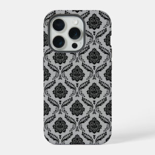 Motif Damassé Rococo Noir sur Gris