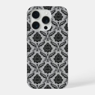 Motif Damassé Rococo Noir sur Gris