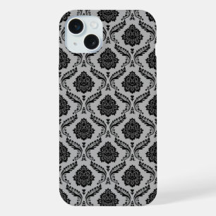 Motif Damassé Rococo Noir sur Gris