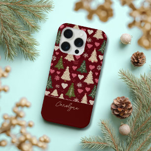 Motif d'Arbre de Noël et de Cœurs au Tricot Mignon
