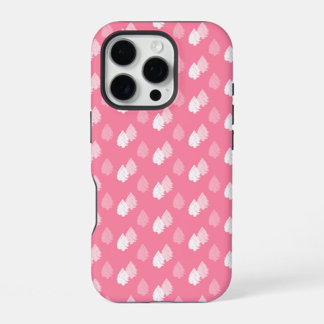 Coque iPhone Motif d'arbre de Noël rose blanc (Verso)