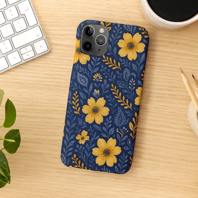 Coque iPhone Motif d'art floral méditerranéen élégant (Créateur téléchargé)