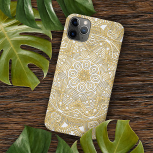 Etui iPhone 13 Pro Max Motif d'art Mandala Gold Classy en blanc